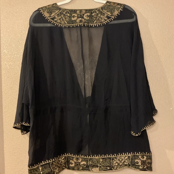 Chicos Vintage 90s Silk Beaded Contemporary Blouse Cardigan with Tie A13 - Picture 3 of 4